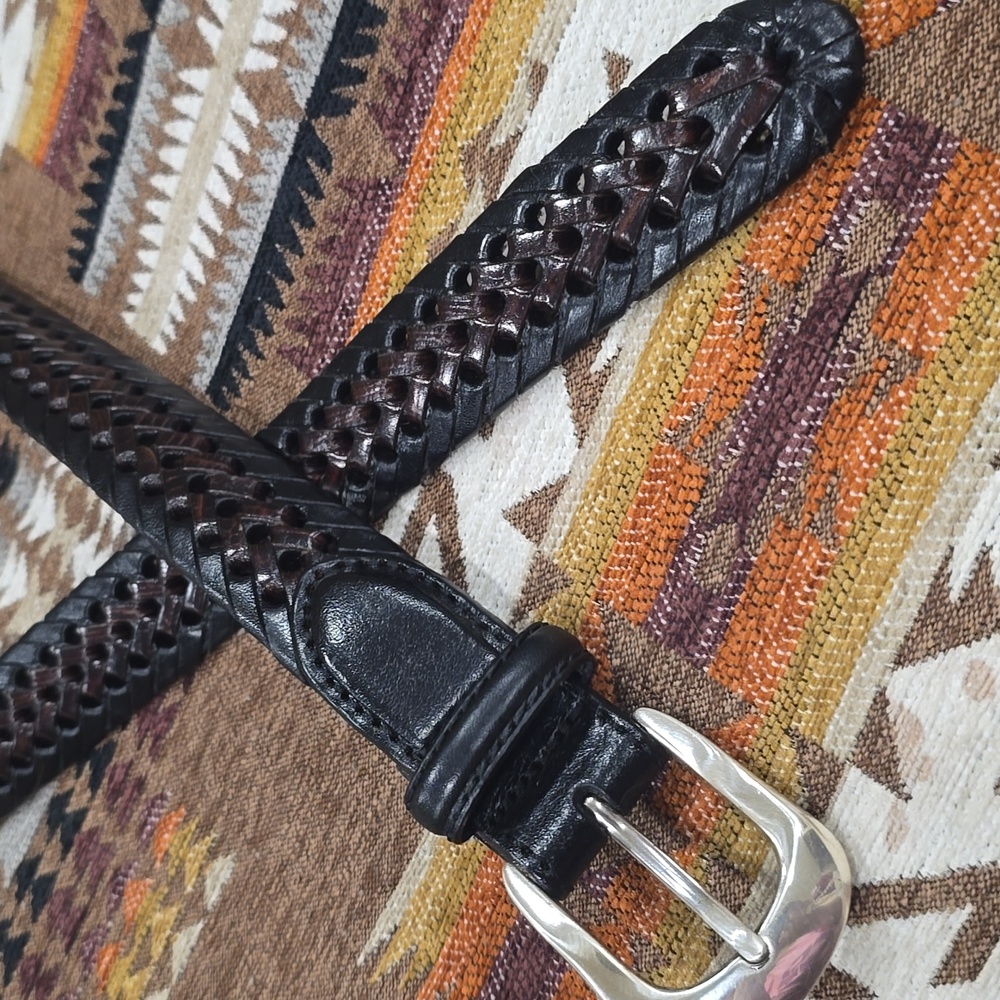 Vintage Brighton Black Brown Braided Leather Belt Sz 40 - Picture 3 of 7